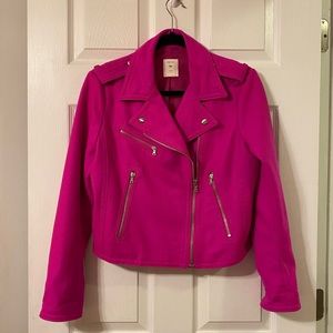 RARE Gap Hot Pink Moto Wool Jacket Medium Petite